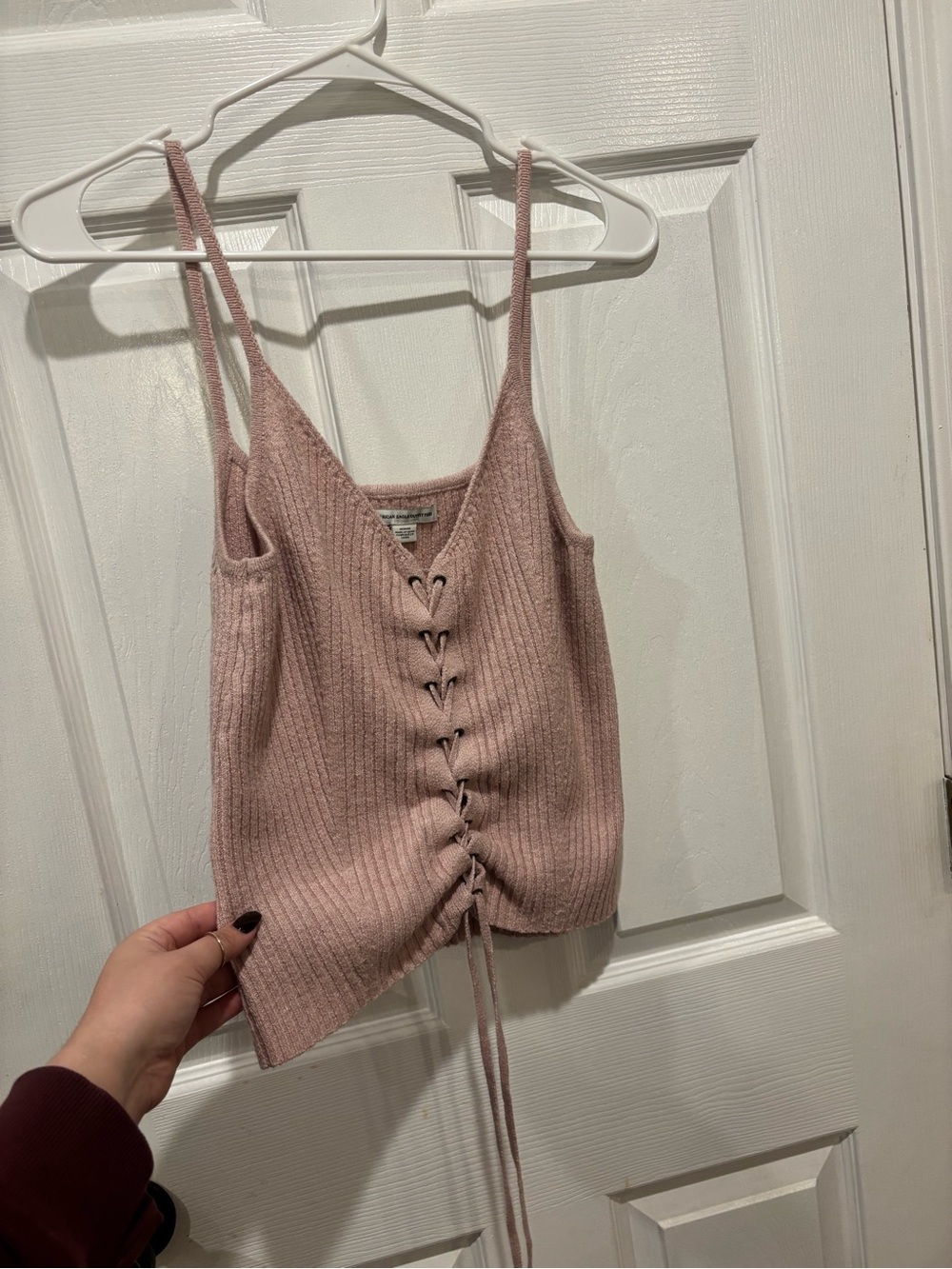American Eagle Outfitters Dusty Pink Ribbed Lace-Up Cami